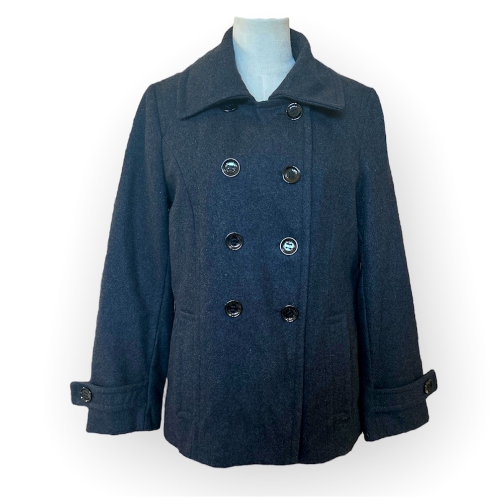 CALVIN KLEIN Charcoal Gray Double Breasted Wool Blend  Women’s Pea Coat Size 10